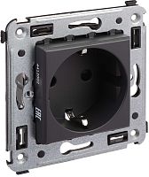 Розетка с заземлением без рамки DKC Avanti 1-м. шторки черный матовый картинка